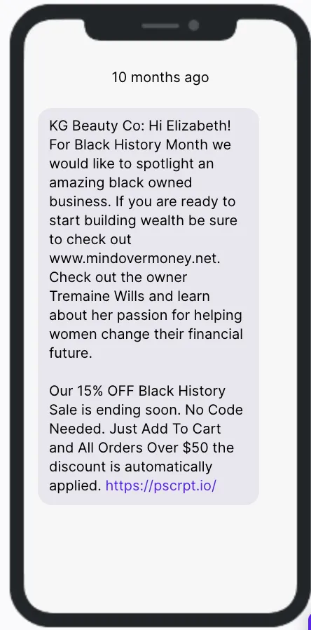 Black History Month SMS Campaign - KG Beauty
