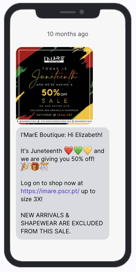 I'Mare Boutique Juneteenth SMS