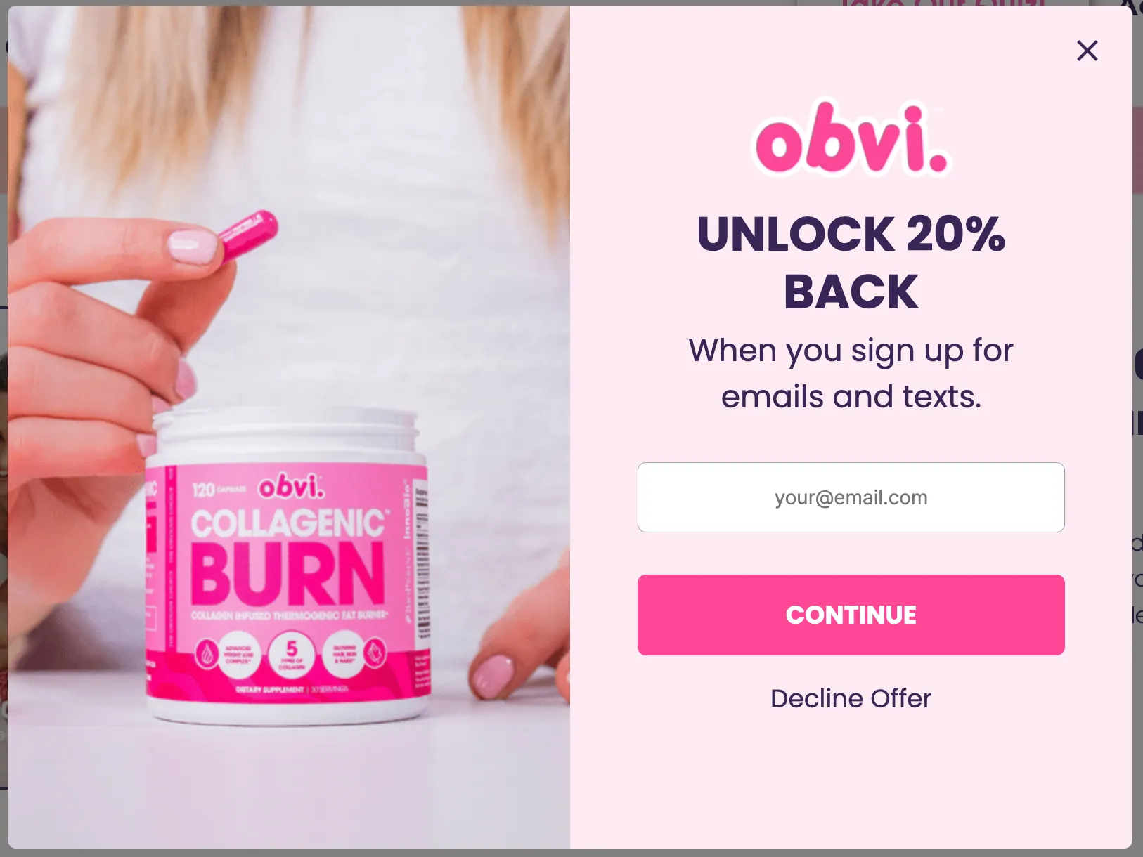 Obvi - CashBack Popup Offer