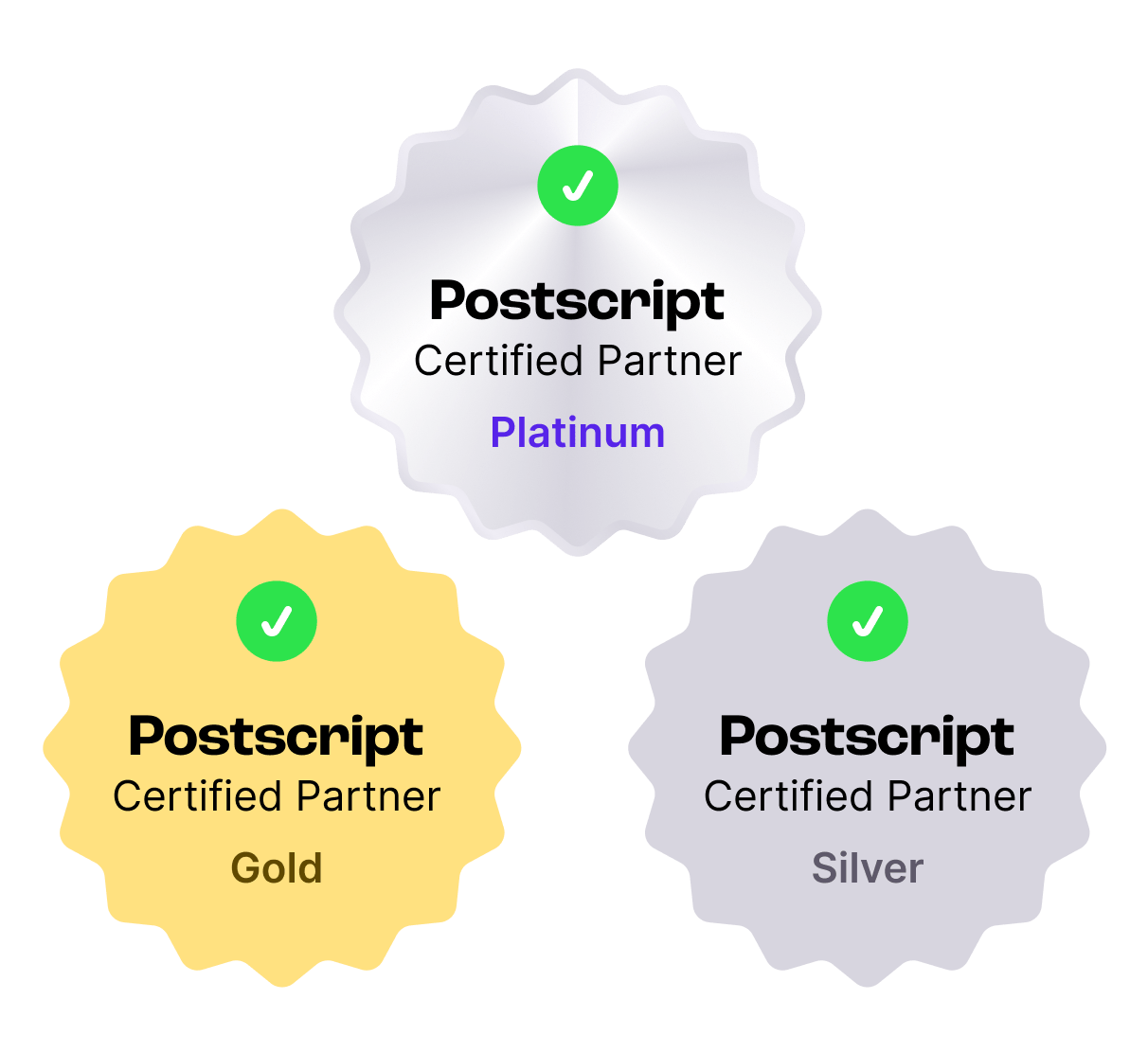 Postscript Partner Certification Badges - Platinum, Gold, Silver