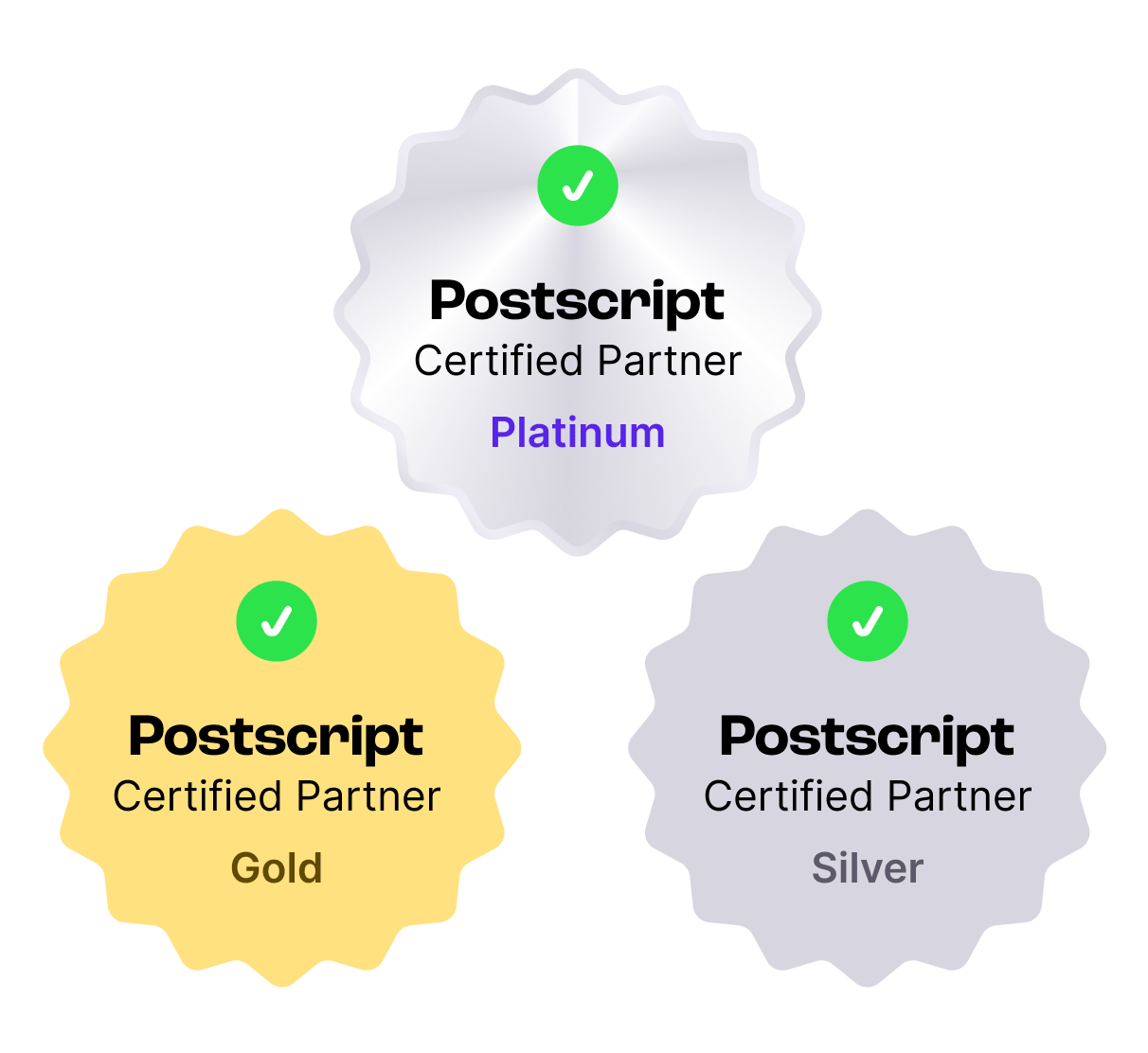 Postscript Partner Certification Badges - Platinum, Gold, Silver