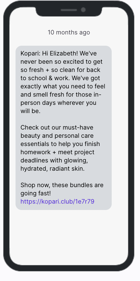 Kopari SMS Campaign
