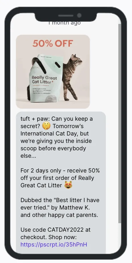 Tuft and Paw National Cat Day SMS