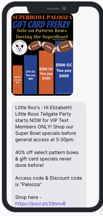 Big Game Sunday SMS Campaign - Little Roo's
