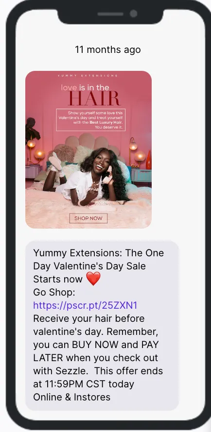 Valentine's Day SMS Campaign Example - Yummy Extensions