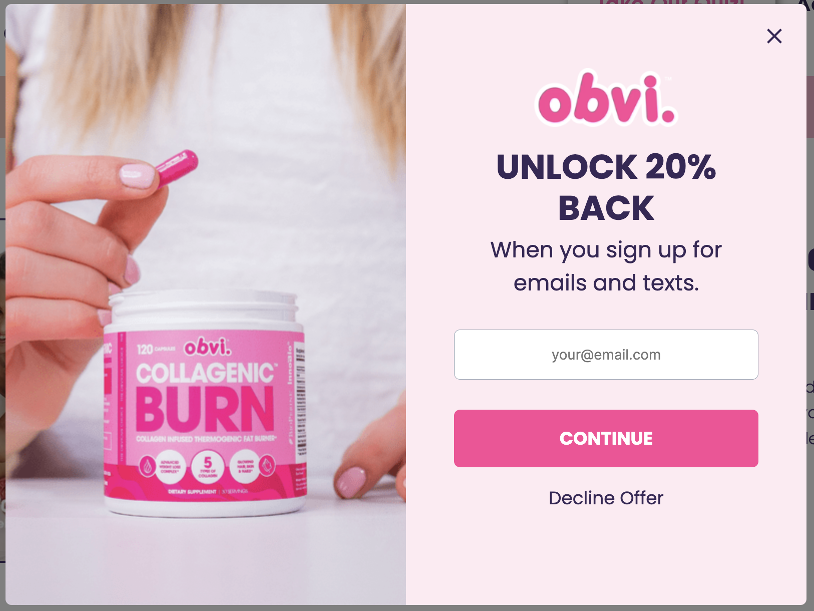 Obvi - CashBack Popup Offer