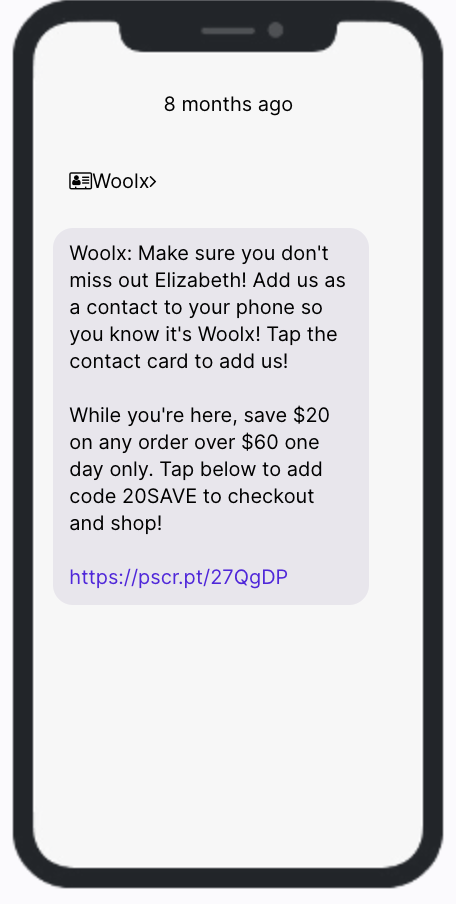 Woolx Contact Card SMS Campaign