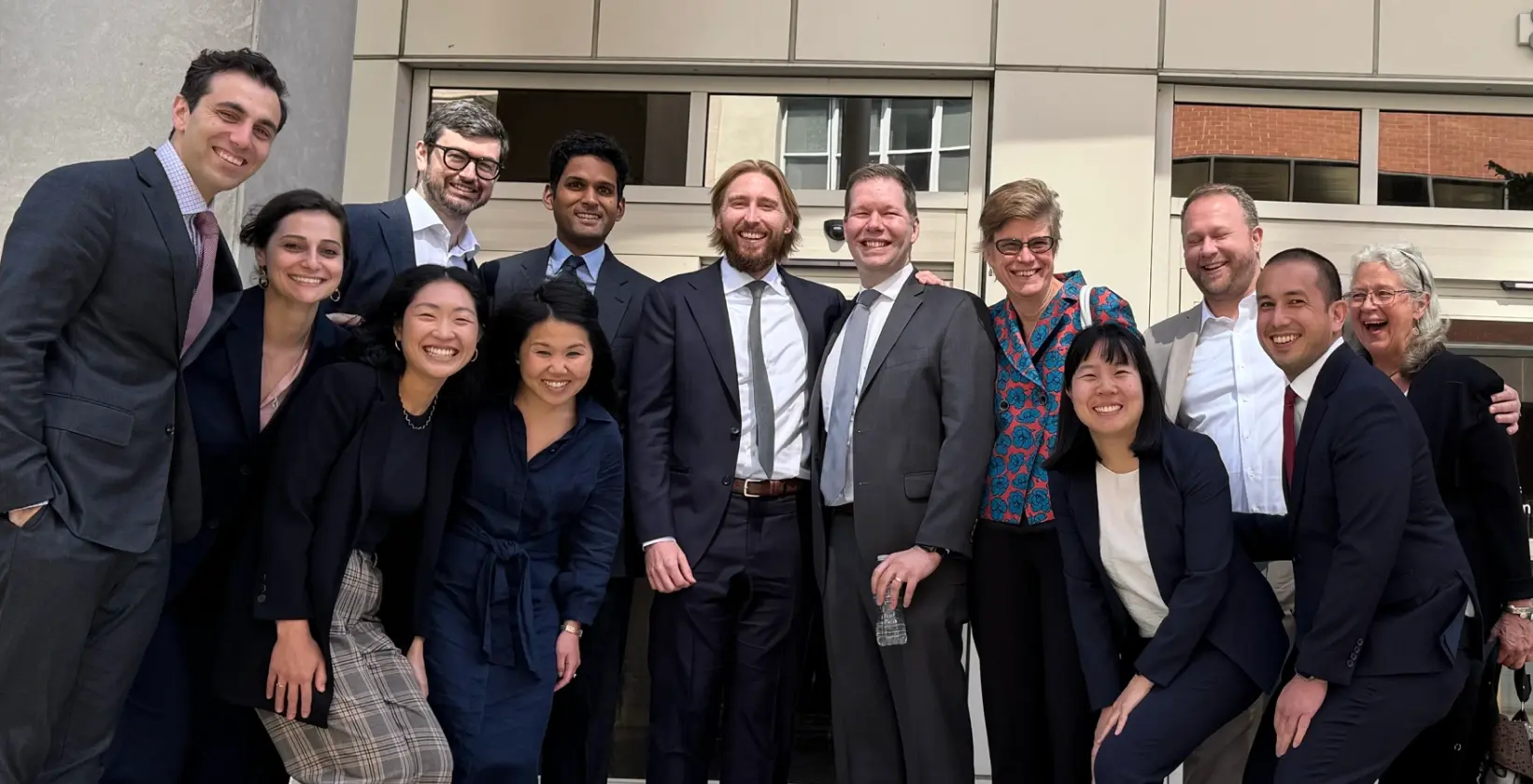 Vault Aug 25 - Postscript and legal team outside of Delaware courthouse following Attentive verdict