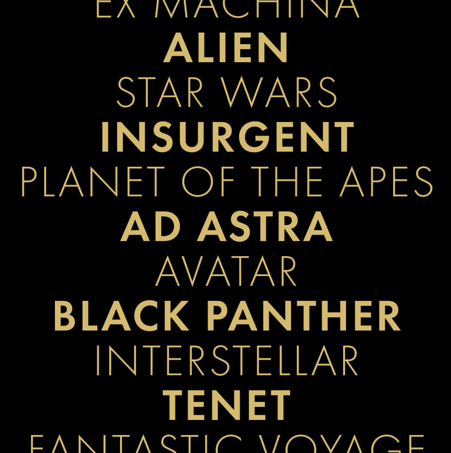 Colors: Typography Color: 2up: Light Gold on Black Image: List of Movies