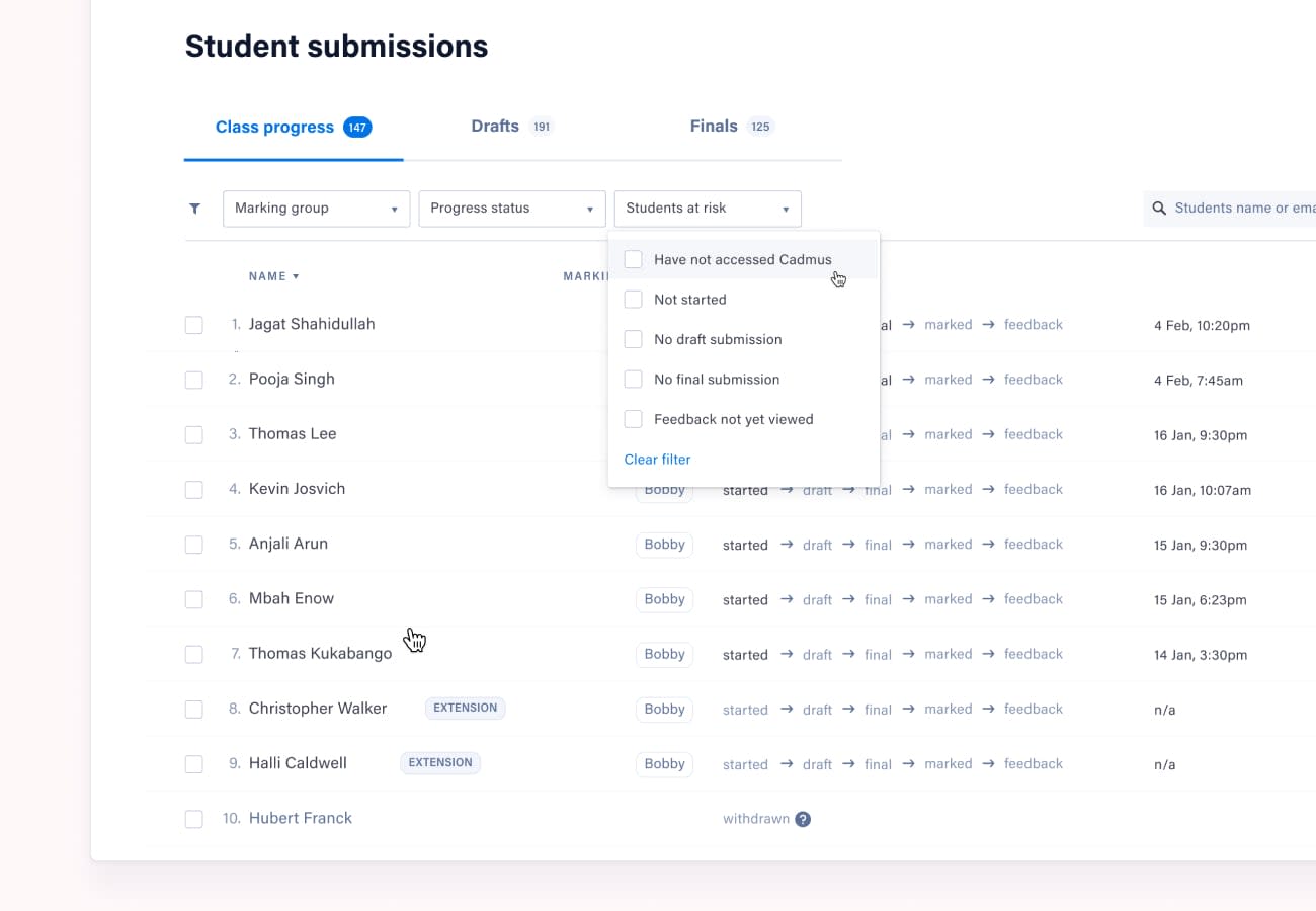 Use the 'at risk' filters to proactively support students