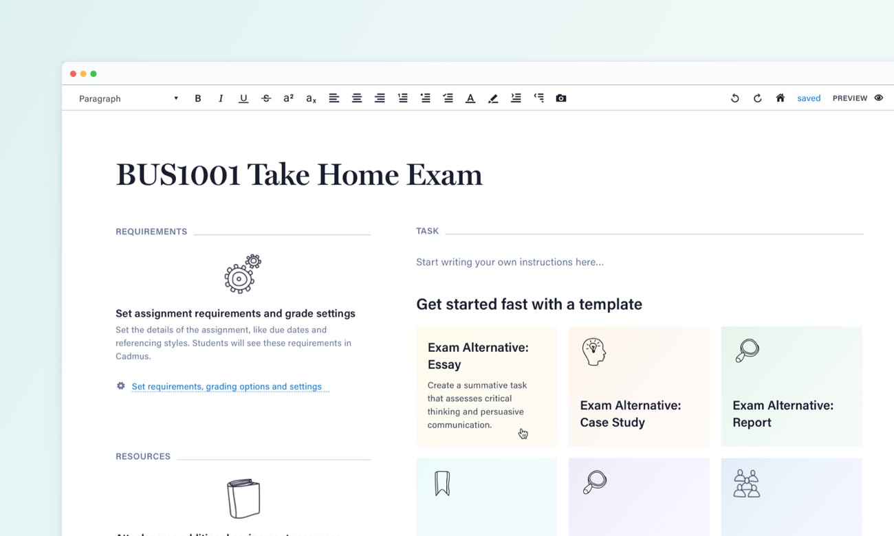 Templates for assessment instructions will be available for teachers during setup