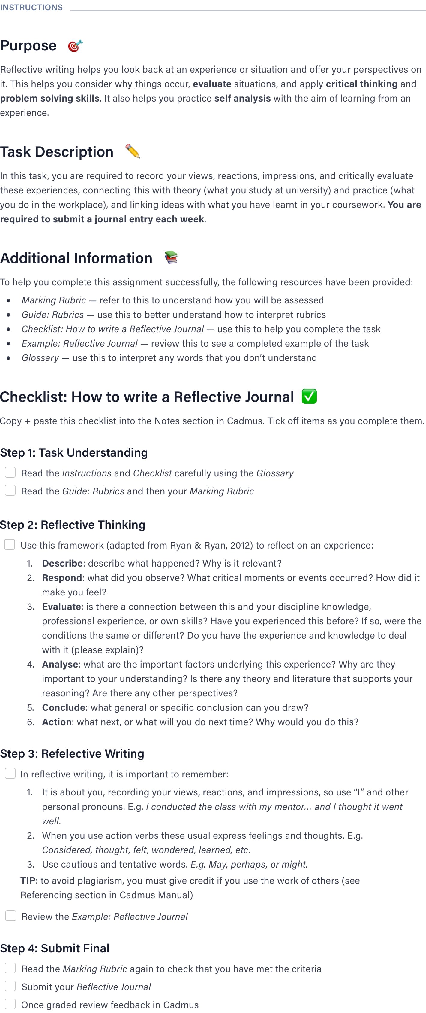 Reflective Journal Template  Cadmus