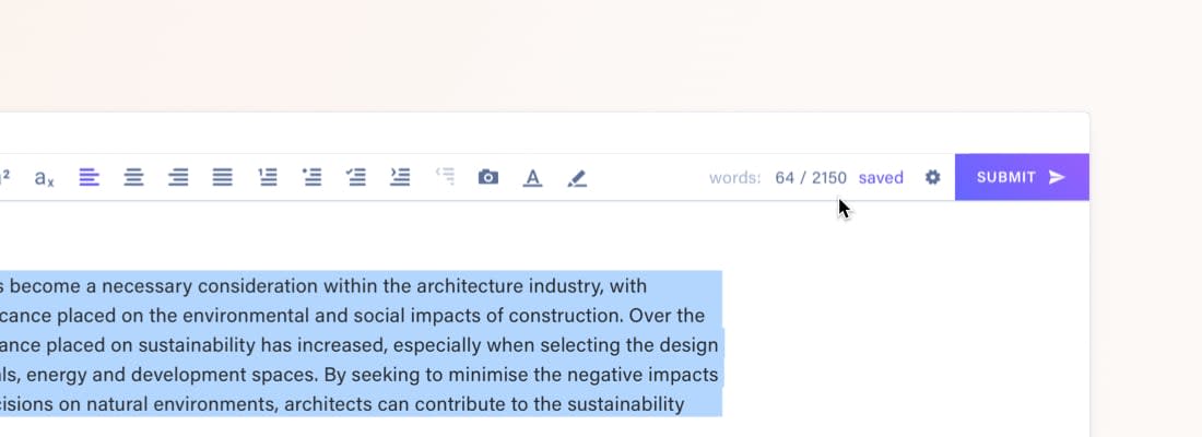 Simply highlight a section of text to check its wordcount