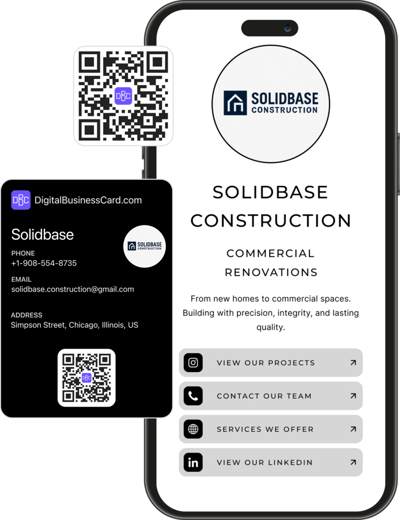 Digital business card preview for construction professional with project photos and estimate request link
