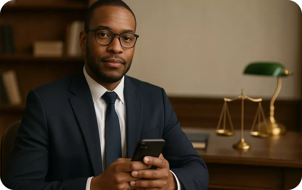 Lawyer uses a digital business card app in his office