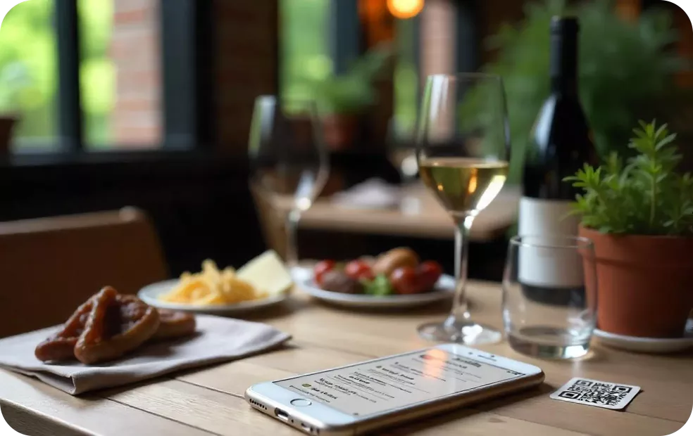 QR code on the table in restaurant and phone that scanned this QR code