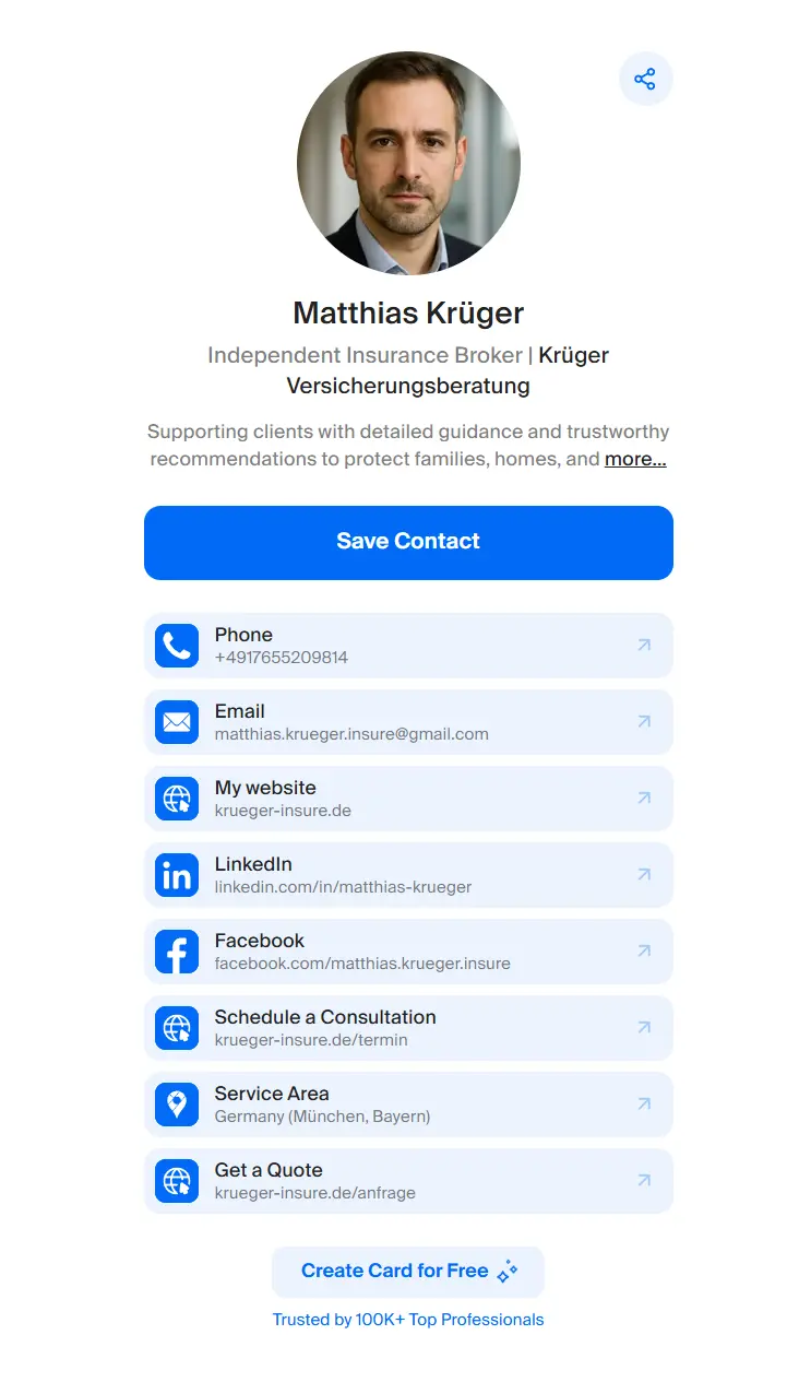 Digital Business Card Examples - Insurance Broker