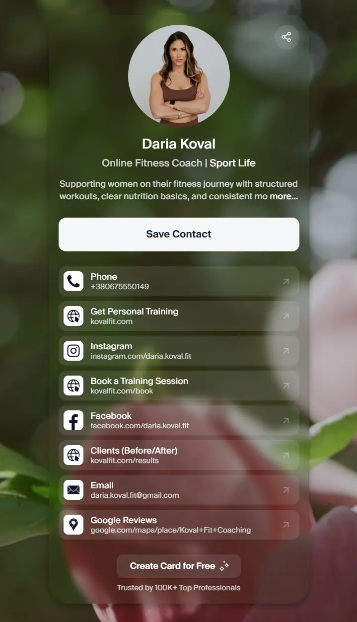 Digital Business Card Examples - Fitness Coach