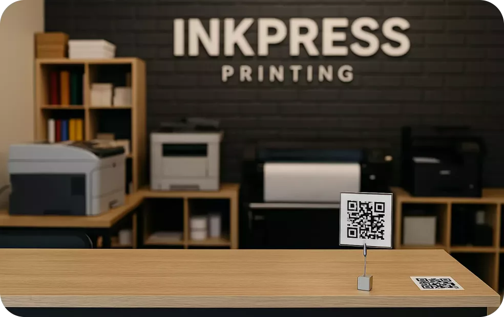 Printing shop with QR code digital business card for Inkpress Printing.