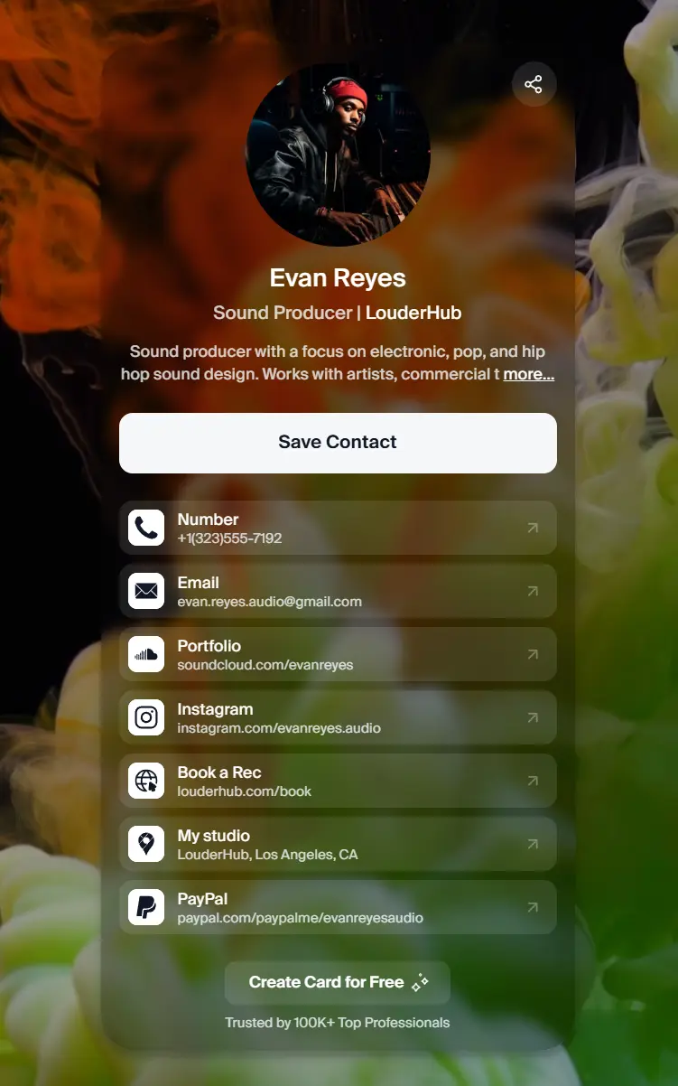 Digital Business Card Examples - Sound Producer