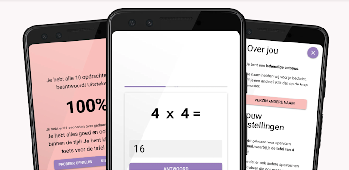 Different screens of the Doorrekenen app