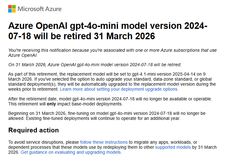 GPT 4o-mini retirement notice