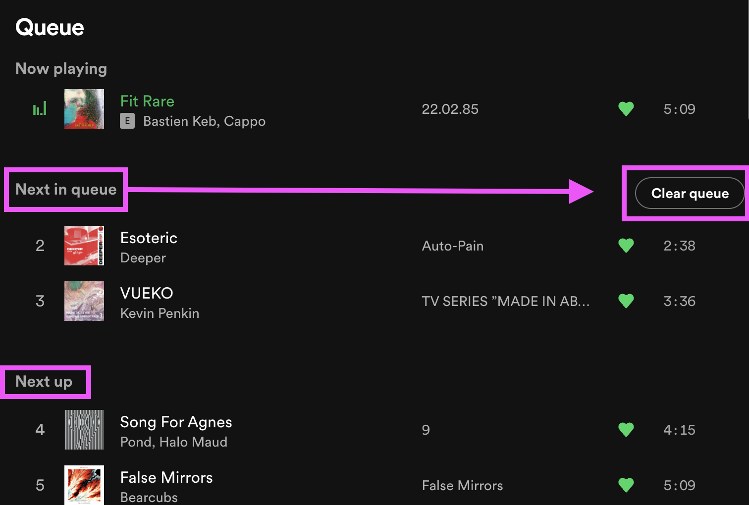 how to clear the queue on spotify