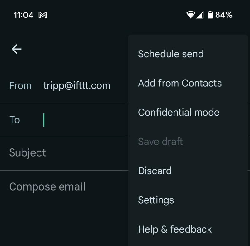 Three dots gmail mobile app