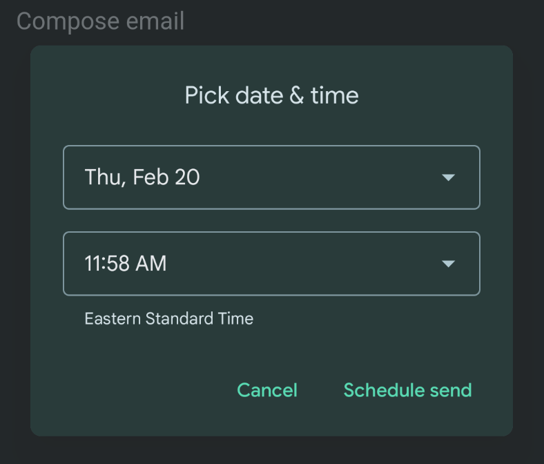 pick a date & time Gmail mobile app