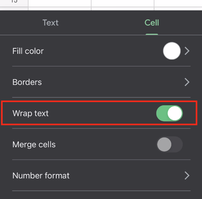wrap text in google sheets mobile app 2