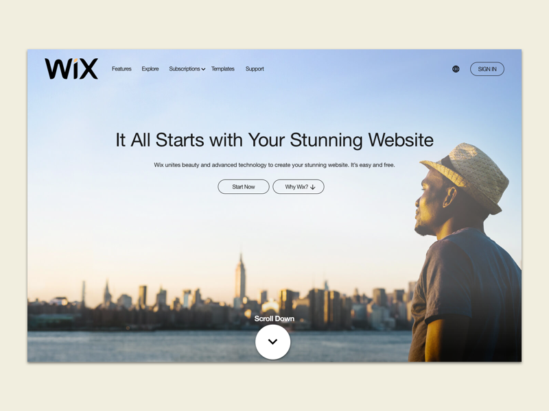 wix homepage above-the-fold dribbble pt.1