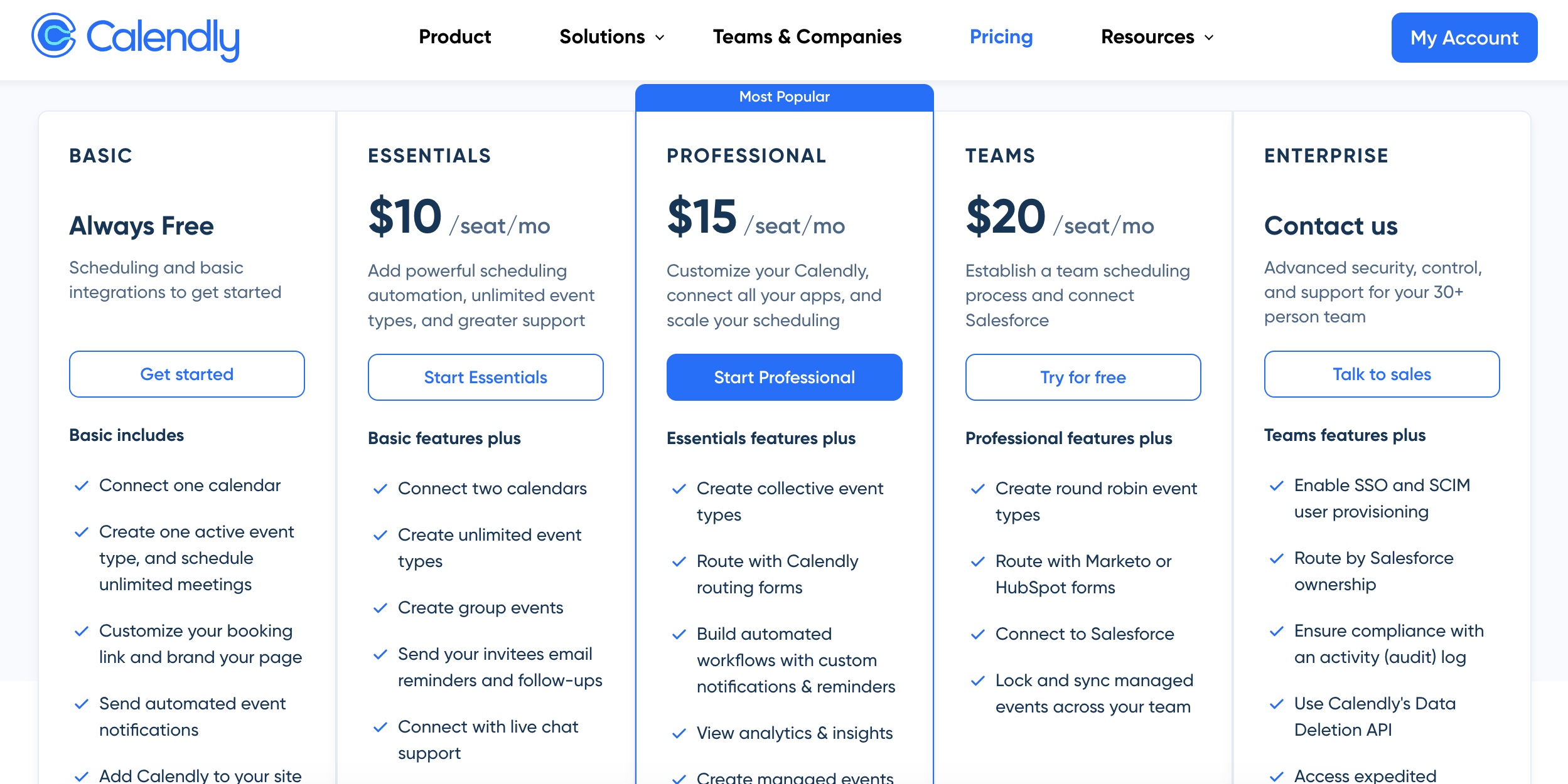 calendly pricing page