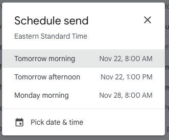 schedule send options in gmail