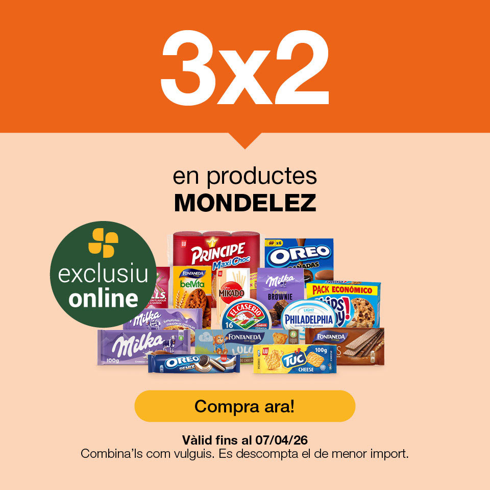 Fes clic aquí per veure el 3x2 en productes Mondelez. Oferta exclusiva online. Vàlid fins al 7/4/26. Compra ara