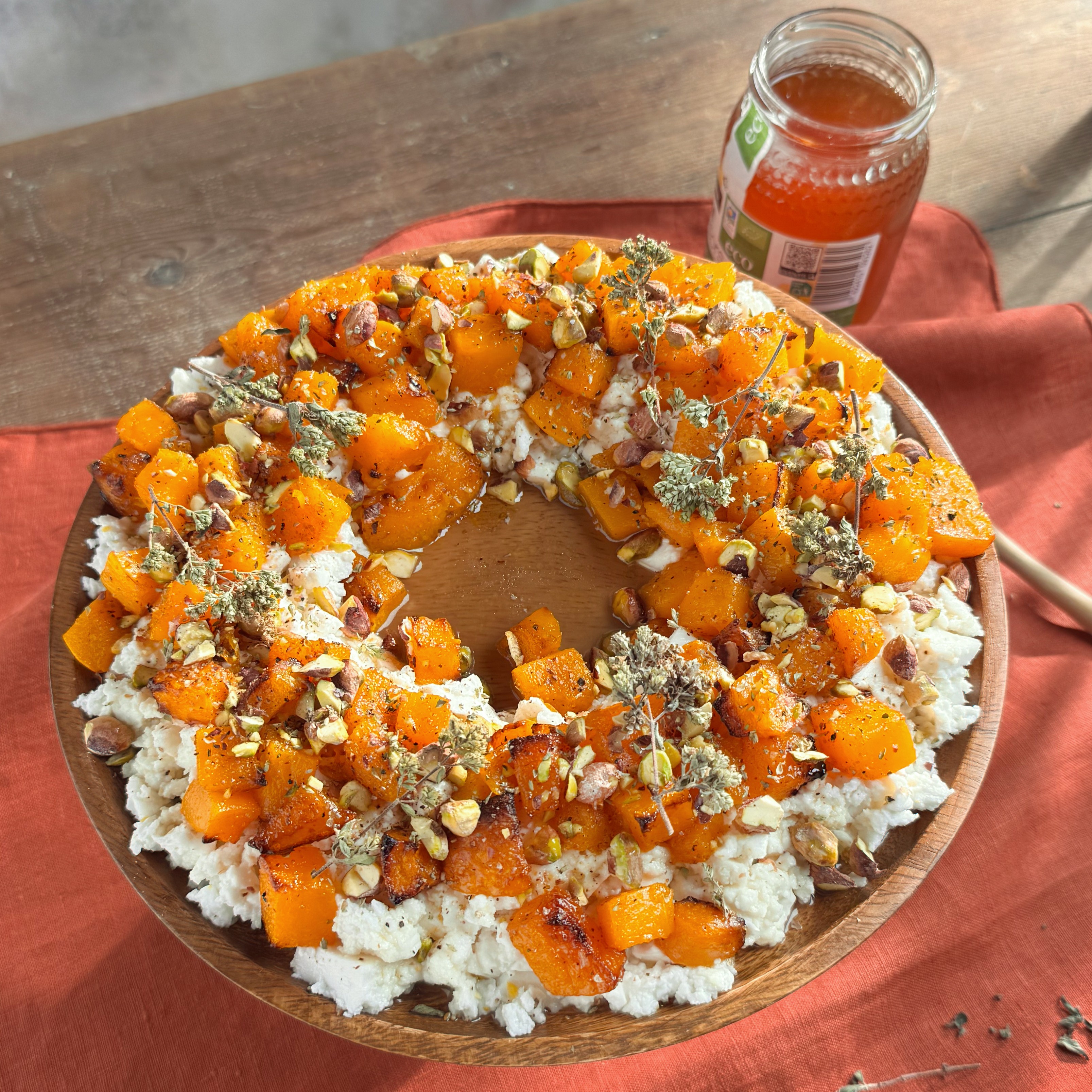 Corona de formatge fresc amb carbassa rostida