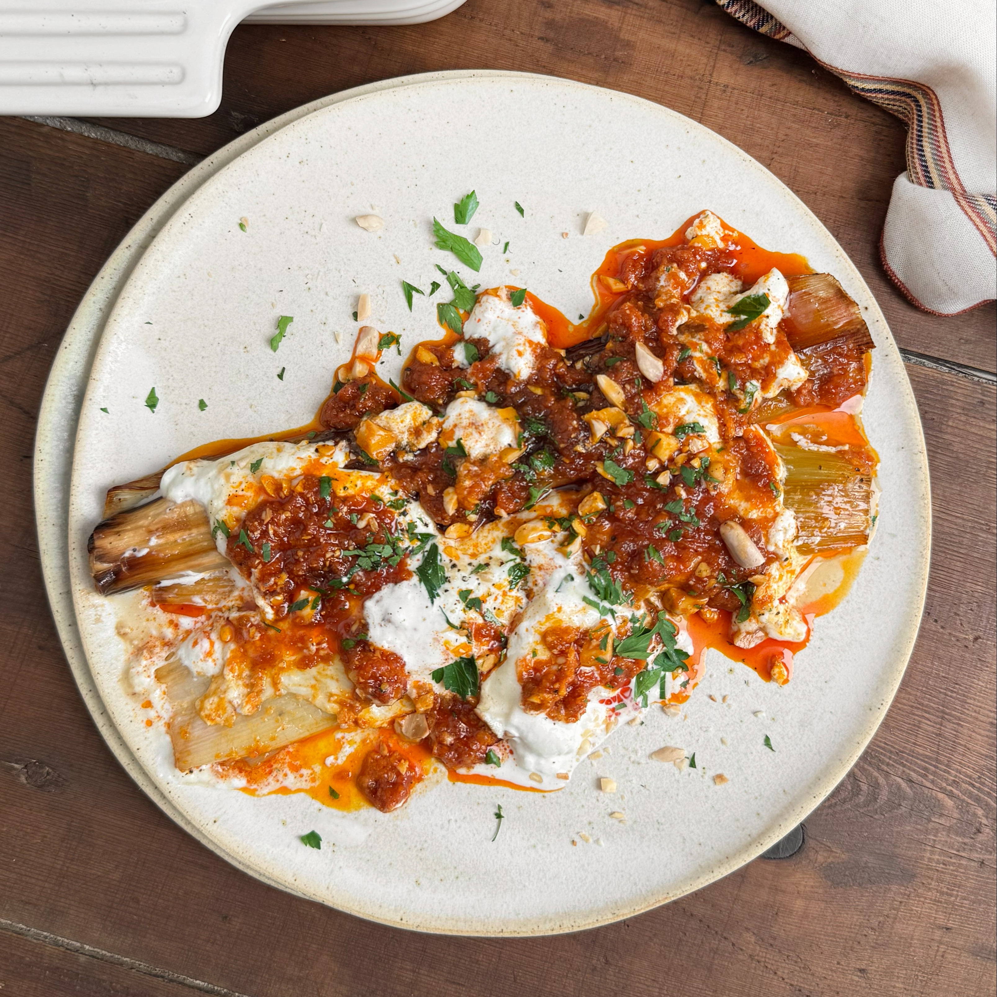 Porros amb sobrassada i burrata