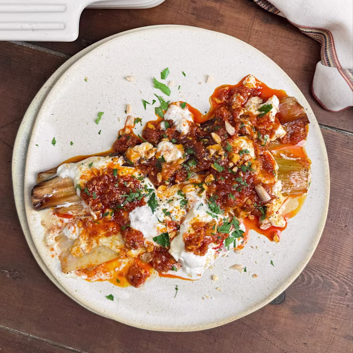 Porros amb sobrassada i burrata