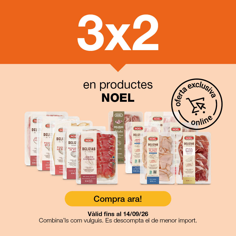 Fes clic aquí per veure el 3x2 en embotit Noel. Oferta exclusiva online vàlida fins al 14/09/26. Compra ara!