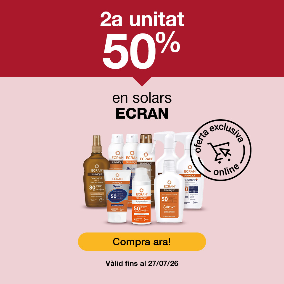 Fes clic aquí per veure la 2a unitat al 50% en solars Ecran. Oferta exclusiva online vàlida fins al 27/7/26. Compra ara!