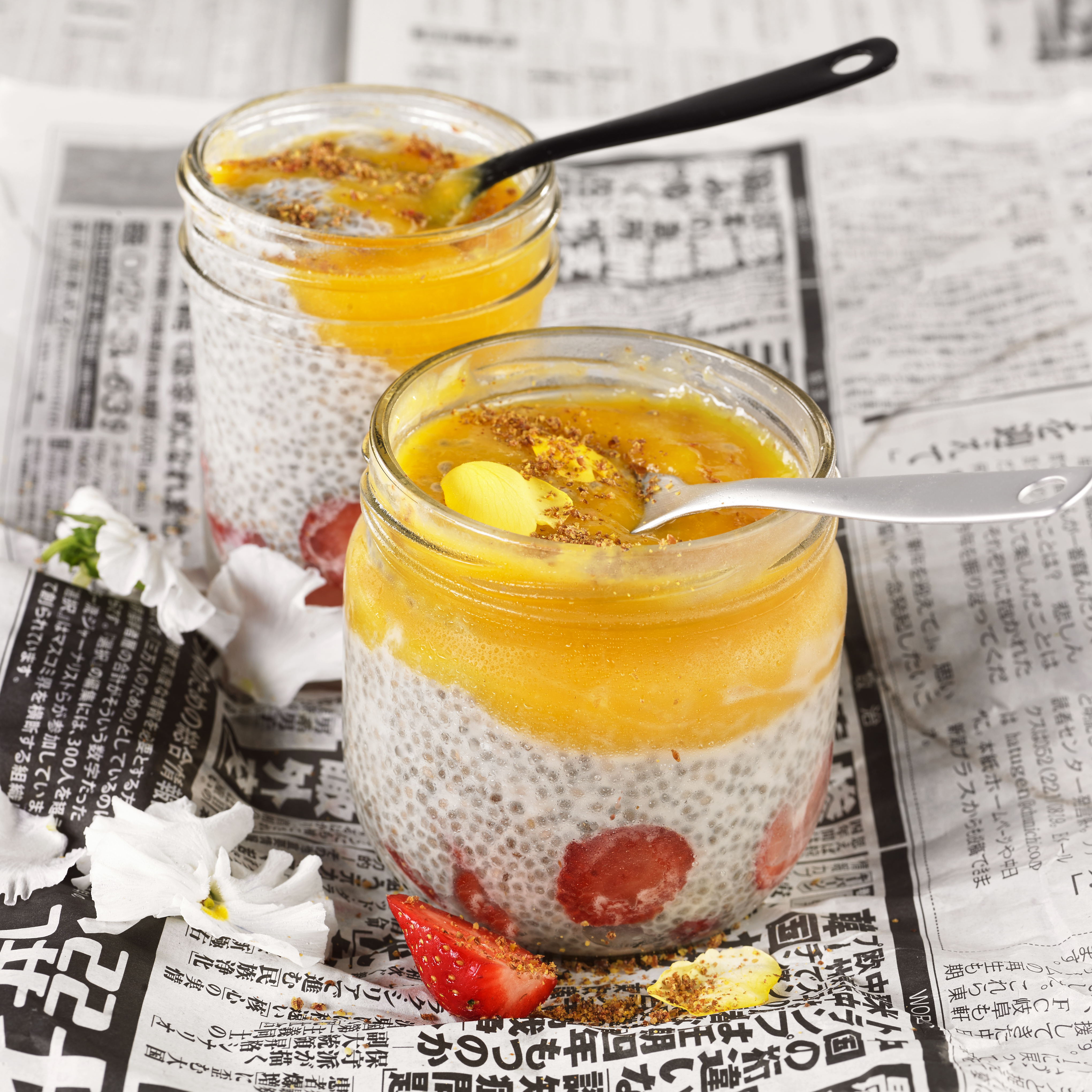 Xia, mango i maduixa amb llet de coco