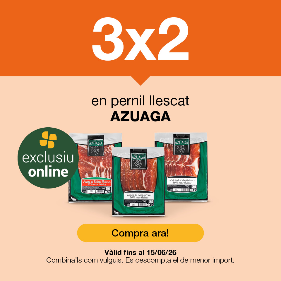 Fes clic aquí per veure el 3x2 en pernil llescat Azuaga. Oferta exclusiva online. Vàlid fins al 15/6/26. Compra ara!