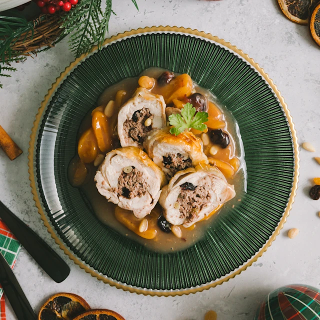 Pollastre farcit amb prunes