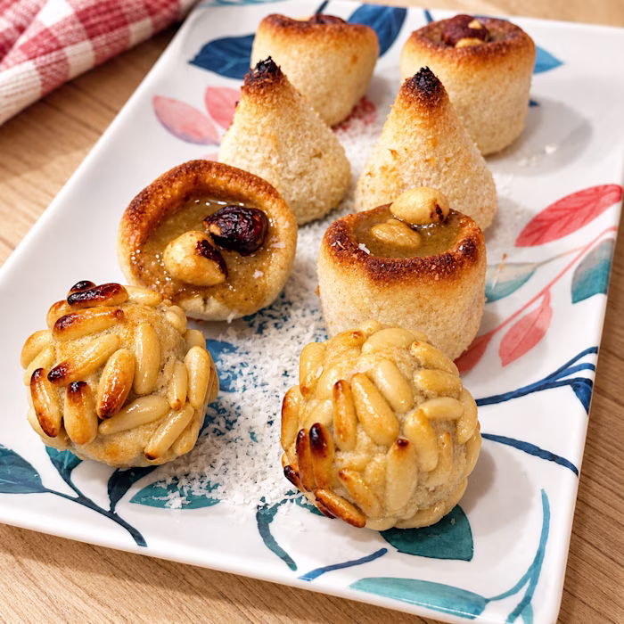 Panellets de pinyons, coco i crema d’avellanes
