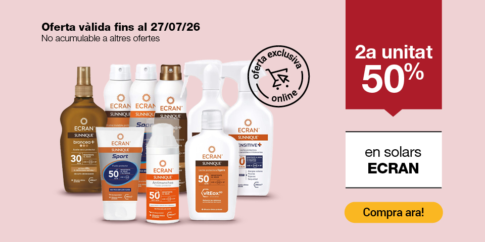 Fes clic aquí per veure la 2a unitat al 50% en solars Ecran. Oferta exclusiva online vàlida fins al 27/7/26. Compra ara!