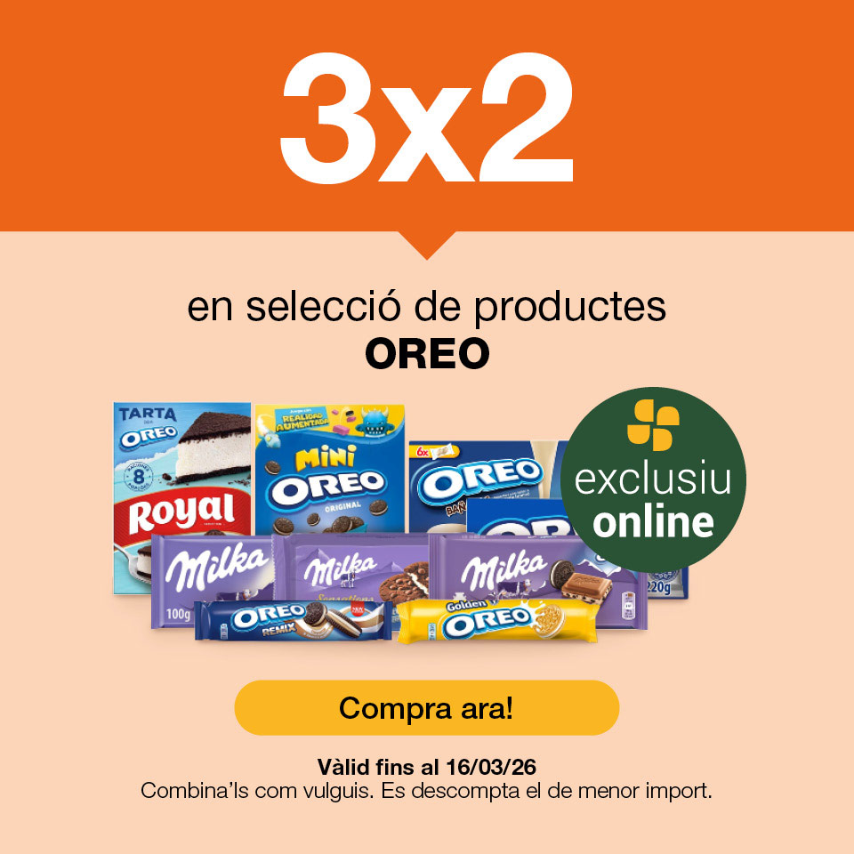 Fes clic aquí per veure el 3x2 en productes Oreo. Oferta exclusiva online. Vàlid fins al 16/3/26.