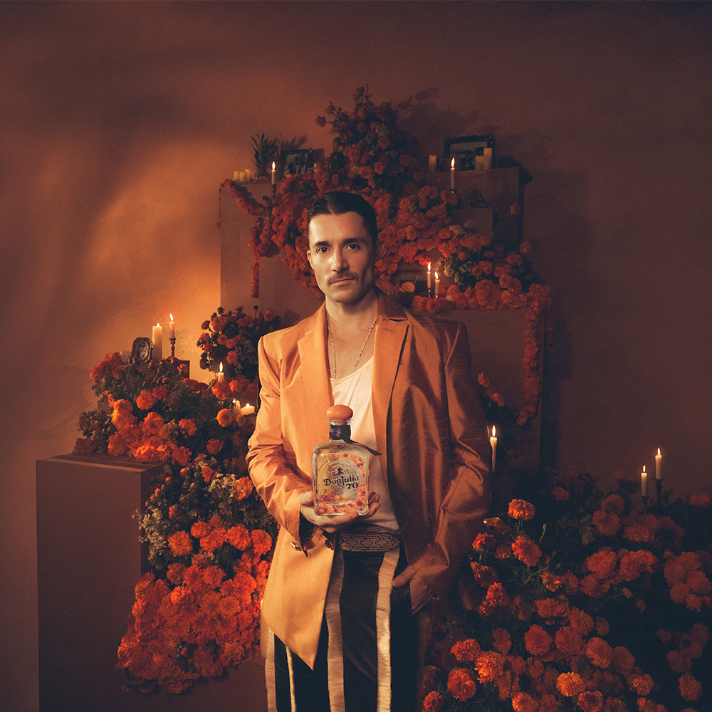 Patricio Campillo holding his limited edition Tequila Don Julio 70 Añejo Cristalino bottle