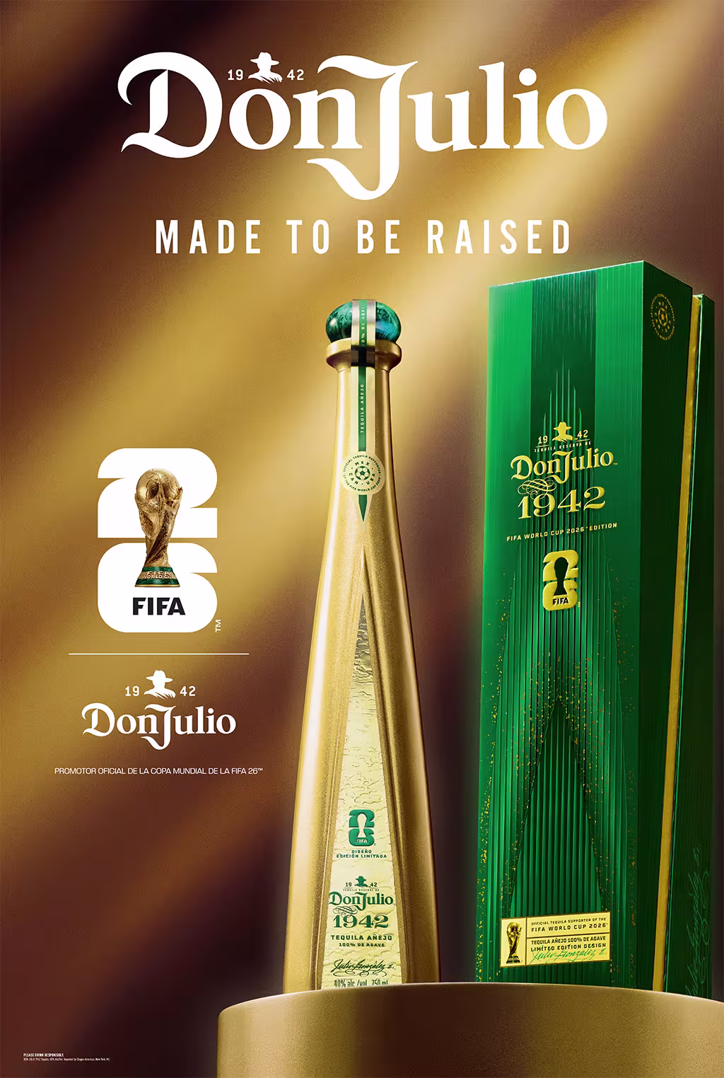 Don Julio 1942 Made to be Raised. FIFA 2026 Limited Edition bottle and packaging. 