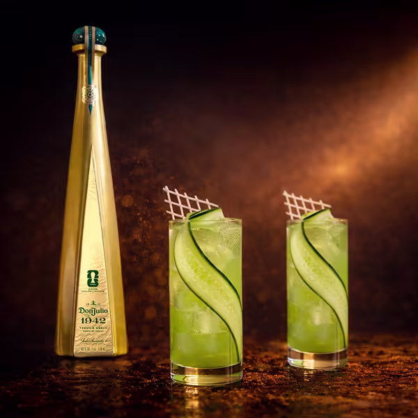 La Verde cocktail with a bottle of special edition Tequila Don Julio 1942