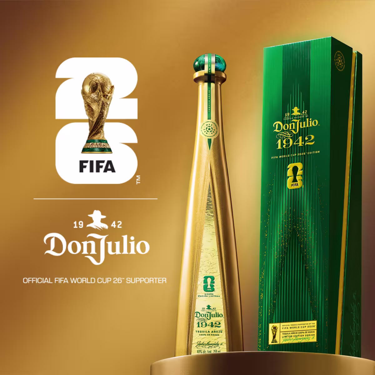Tequila Don Julio 1942 FIFA World Cup 2026™ Edition bottle and packaging.