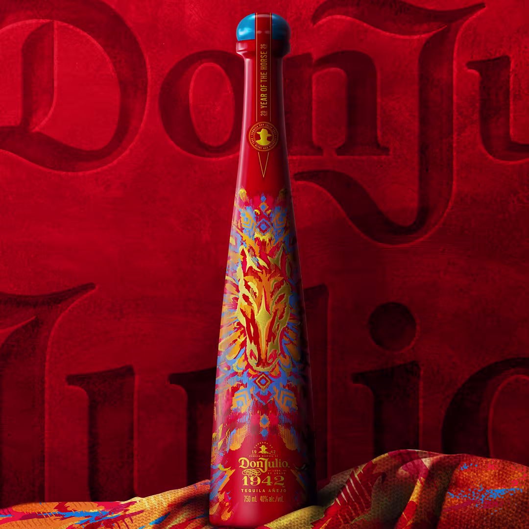 A bottle of DonJulio on a red background